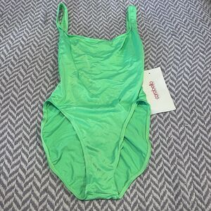 Vintage Carabella Collection Neon Green One Piece Floral Swimsuit Sz 9